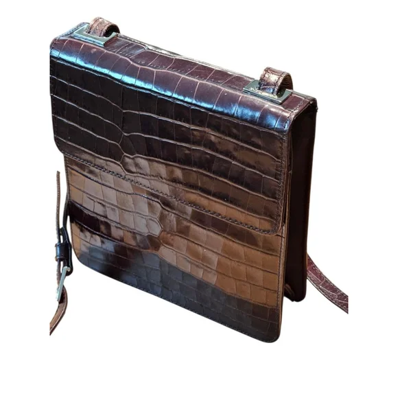 Enzo Angiolini Croc-Embossed Crossbody Bag in Brown - Picture 2 of 16